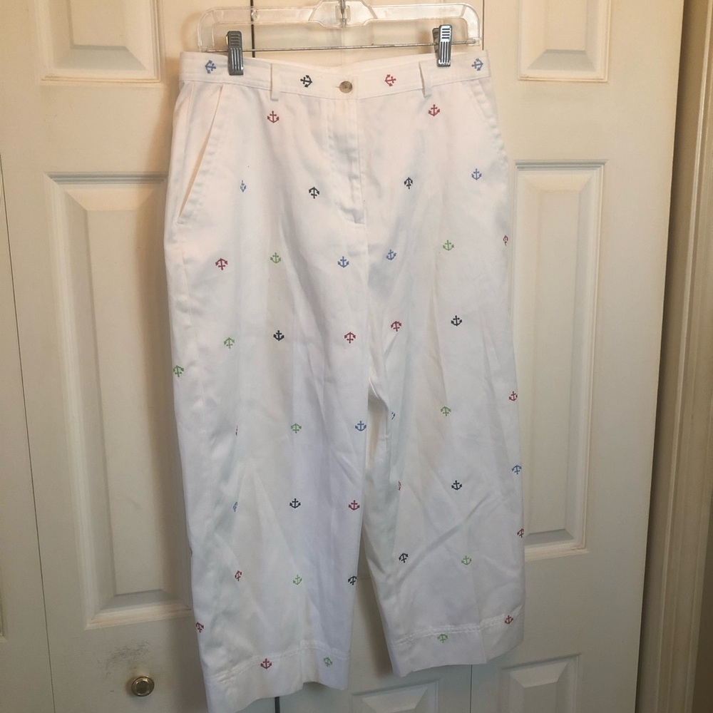 Breckenridge White Crop Pant Colorful Anchors Sailor Sea Sz 12